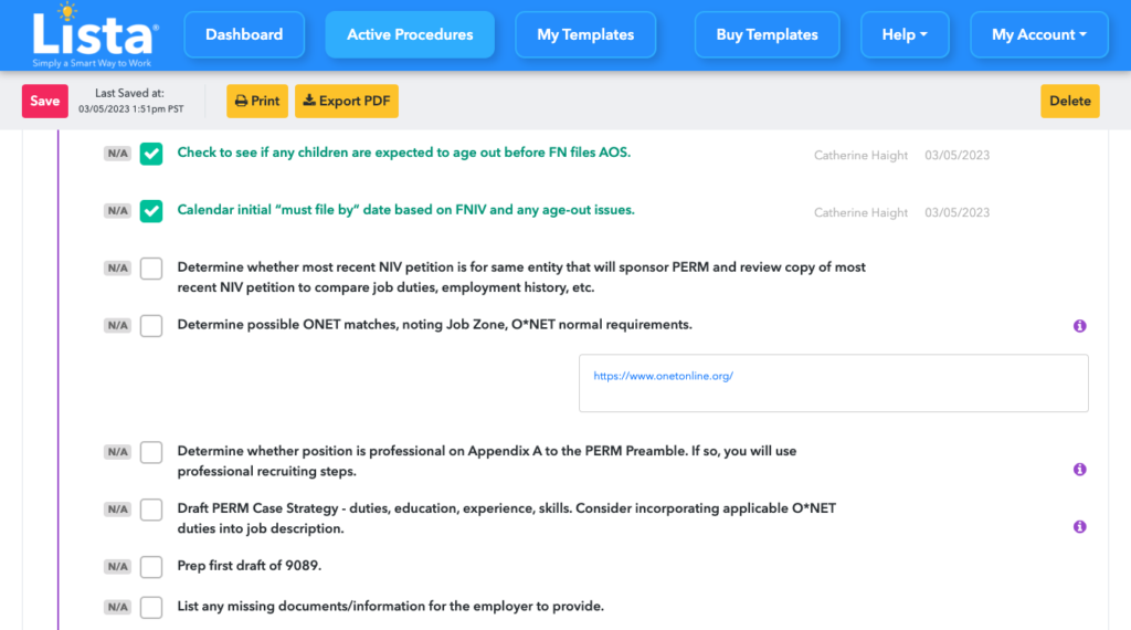 Perm case template checklist